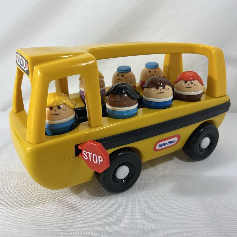 Little Tikes Yellow Toy School Bus with 7 Toddle Tots People Figures Vintage USA